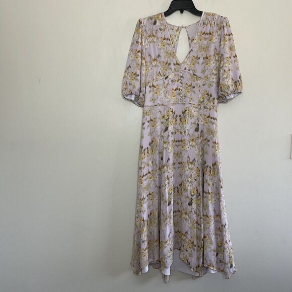 All Saints Floral Midi Dress Wedding Guest Bridesmaid Cream and Gold - Picture 2 of 14